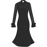 Mambabacosp Trumpet Long Sleeve Mesh Church Dress Clergy Tab Insert Collar Priestess Dress