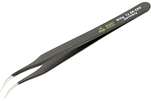 Wiha 44510 Stainless Steel Curved, Extra Fine Professional ESD Precision Tech Tweezer with Static Dissipative Grip and Hypo Allergenic, 110V