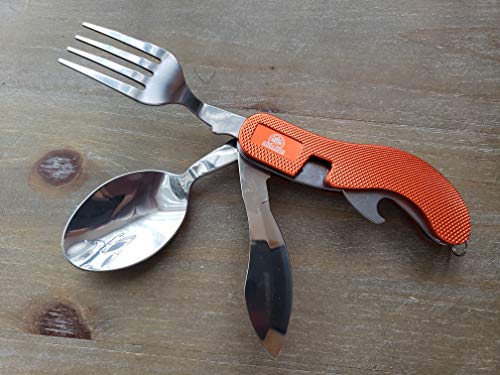 CoraJohn 4-in-1 Camping Utensil, Stainless Steal Fork Knife Spoon Bottle Opener with Storage Case