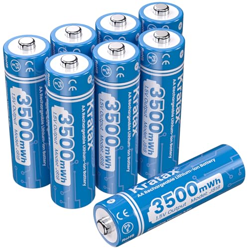 Kratax Aa Lithium Akku, 8 Stücke Wiederaufladbare 1,5V Aa Lithium Batterien, Unterstützt 1,5V Konstante Leistung, Langlebige 3500Mwh Kapazität, Haushalts Batterien