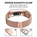POY Metal Replacement Bands Compatible for Fitbit Charge 3 and Charge 3 SE Fitness Activity Tracker, Milanese Loop Stainless Steel Bracelet Strap with Unique Magnet Lock for Women Men, Small Rose Gold
