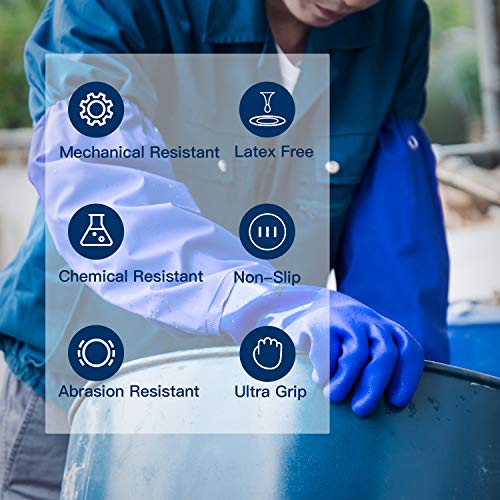 LANON 2 Pairs PVC Coated Chemical Resistant Gloves, Reusable Heavy Duty Safety Work Gloves, Acid