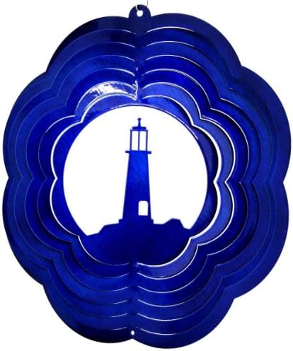 Stainless Steel Wind Spinner, 10" Economy Lighthouse, Blue