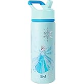 Simple Modern Kids Summit Water Bottle with Straw Lid | Disney Frozen 18oz Stainless Steel Cup Insulated Tumbler for Girls, School | Iridescent Elsa