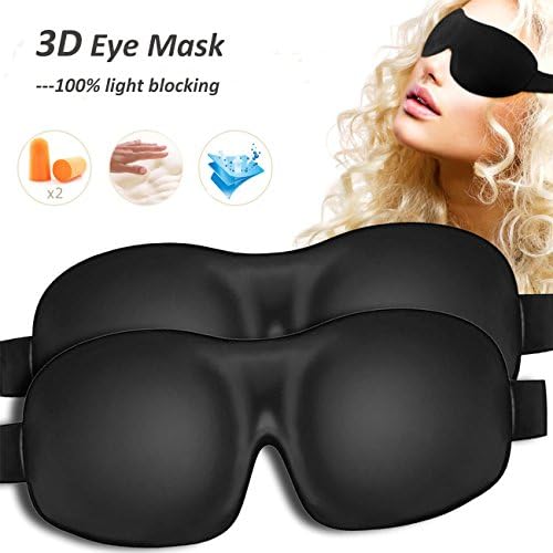 Sleep Mask Pack of 2 Eye Mask for Sleeping with Adjustable Strap 3D Contoured Shape, Lightweight &amp; Soft Blindfold for Travel, Shift Work &amp; Meditation, Black