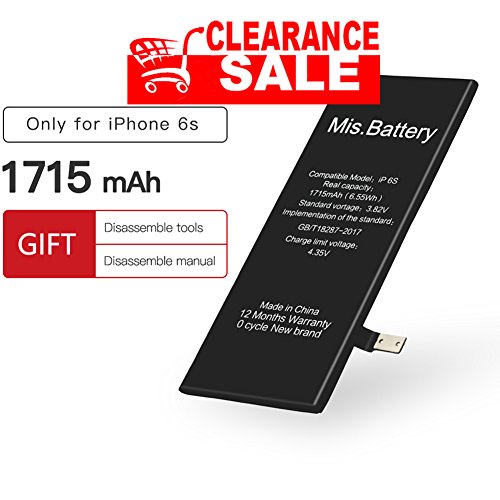 iPhone 6S Battery, iphone Battery 6S Replacement Li-ion battery with Repair Replacement Kit for iphone 6s 4.7inch 3.82v 1715 mAh by Mis Battery (for 6s only) iPhone 6S Battery, iphone Battery 6S Replacement Li-ion battery with Repair Replacement Kit for iphone 6s 4.7inch 3.82v 1715 mAh by Mis Battery (for 6s only)