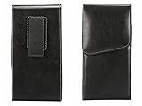 Jitterbug Smart Cell-Stuff Vertical Black Smooth Leather Case (Oversized to Fit with Cover on your phone) Pouch Belt Holster with Heavy Duty 360 Degree Swivel Belt Clip & Magnet Flap