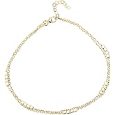 Vanbelle 18K Gold Plated Textured Bar Charm Double Layer Fashion Anklet for Women - 9"+1" extender - Lightweight Gold Plated Ankle Bracelet