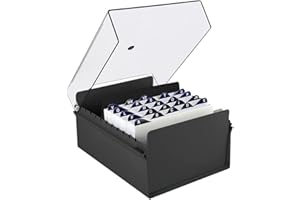 Acrimet 6 x 9 Card File Holder Organizer Box Metal Base Heavy Duty (AZ Index Cards and Divider Included) (Black Color with Crystal Plastic Lid Cover)