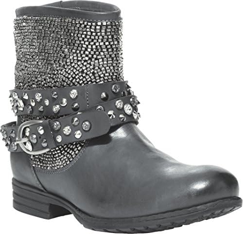 Cavalone Maj Women's Biker Buckle Boots with Studs, Navy Gunmetal, 40