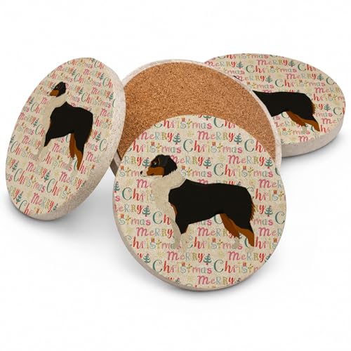 Caroline's Treasures Australian Shepherd Merry Christmas Large Sandstone Coaste…