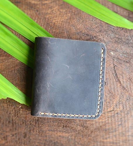 Handmade Distressed Leather Bi-Fold Wallet, Rugged Minimalist Leather Wallet