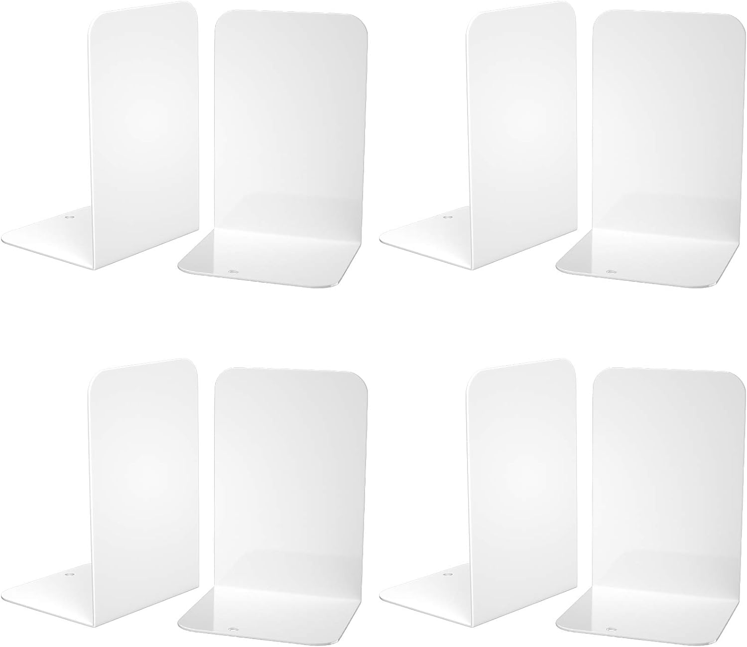 Deefongo 8pcs White Decorative Metal Bookends,Heavy Duty Bookends,Book Ends for Shelves Divider Stopper Holder, White Metal Book ends with Non-Slip Rubber Pad for Decor,Home,Office