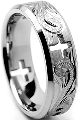 Titanium Faith Ring for Men Religious Christian Cross Silver Tone (7mm) (11)