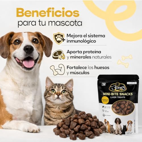 BONES GOURMET Premios para Perros y Gatos | Mini Snacks de Hígado de Res Deshidratado 120g | Snack Natural Sin Trigo | para Entrenamiento | Cachorros y Razas Pequeñas | Cat & Dog Treats