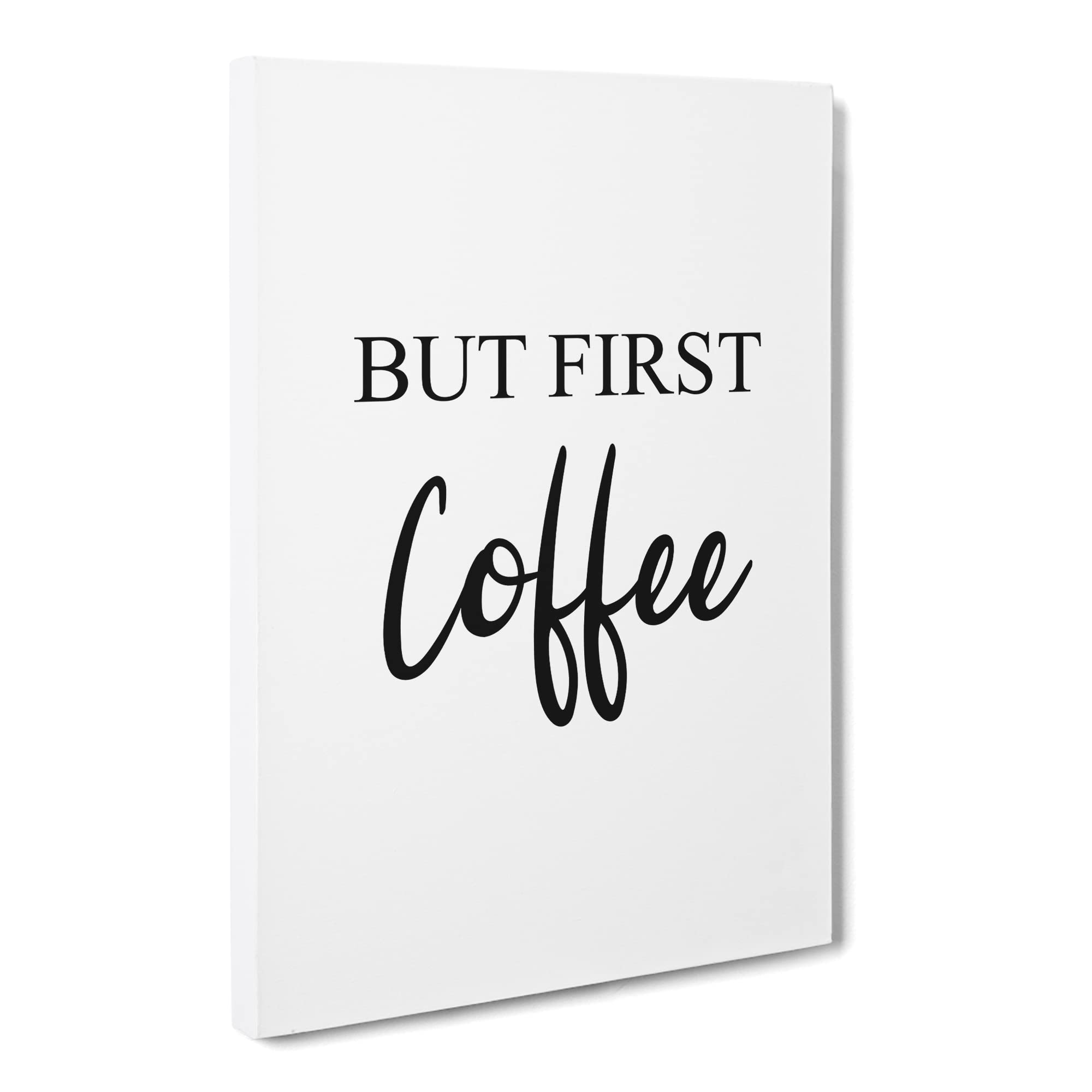 But First Coffee Typography Quote Canvas Print | Gallery Wrapped 30mm Frame Wall Art | 20x14 inches | Ready to Hang | Modern Typography Picture | Living Room Bedroom Lounge Office
