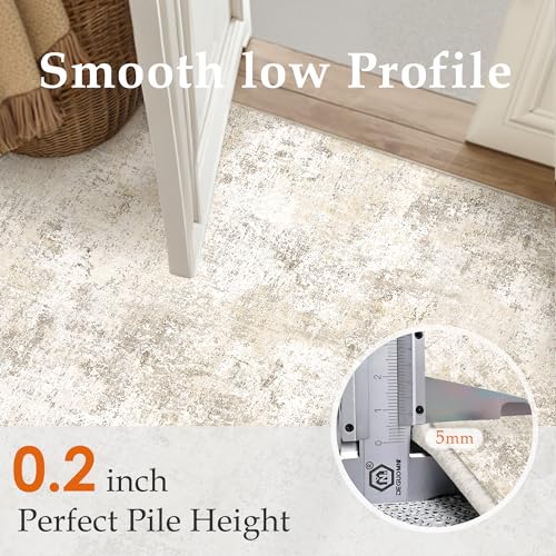PureCozy Rugs Living Room Rug 200x300cm Beige Washable Non Slip Abstract Natural Neutral Modern Large Carpet Bedroom Lounge Bedside Kitchen Hall Low Pile Carpets