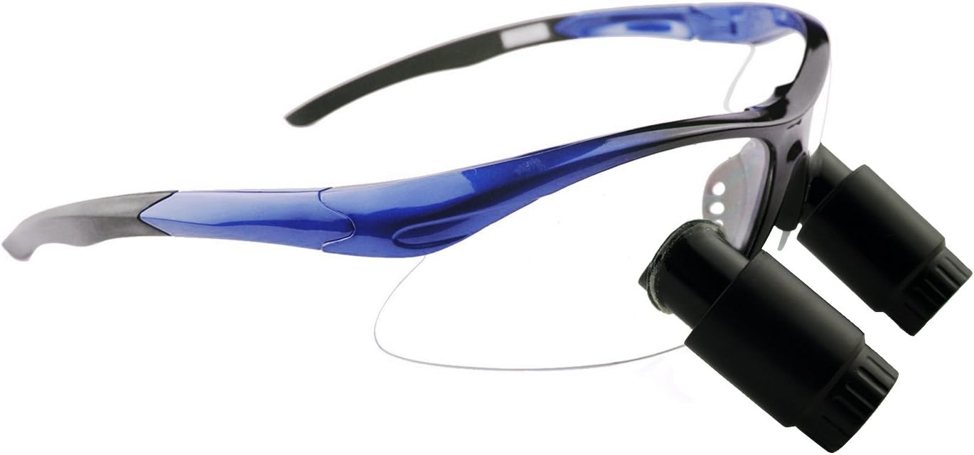 2.5X Feather TTL Dental Surgical Loupes and Headlight Combo (460mm Working Distance, Sports Frame Blue)