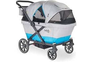 Larktale Caravan Coupe - Compact 2-Seater Stroller Wagon with Small Fold - Adjustable Canopies Included - Gray/Blue