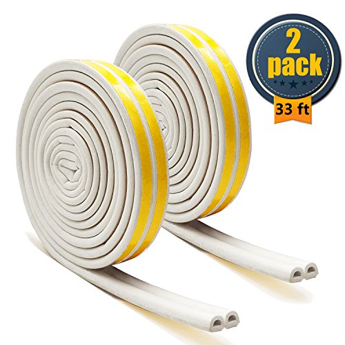 33Ft window insulation kit - Weather stripping Window Doors Seal Strip Anti-collision D Type Foam Seal Strip Self Adhesive Rubber Foam Seal Strip Soundproofing Door Seals D model White - Thumbnail 6