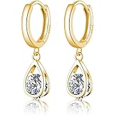 SLUYNZ Sterling Silver CZ Hoop Earrings Drop for Women Teens Sparkly Teardrop Huggie Earrings Simulated Diamond Earrings