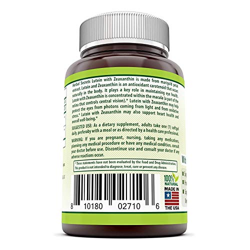 Herbal Secrets Lutein with Zeaxanthin Softgels (NonGMO) Supports Heart Health and Well Being
