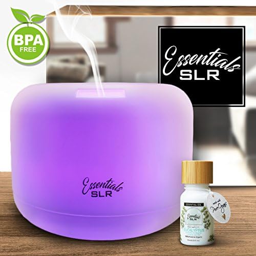 SLR 500ml Aromatherapy Essential Oil Large Diffuser BPA Free w/ Bonus Moonlit Eucalyptus 10ml Essential Oil - USDA Certified Organic 100% Pure Therapeutic Grade