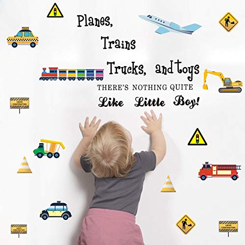 Construction Transportation Wall Decals -Planes Trains Trucks and Toys There's Nothing Quite Like Little Boys Positive Quote Sticker, Boys Playroom Decor
