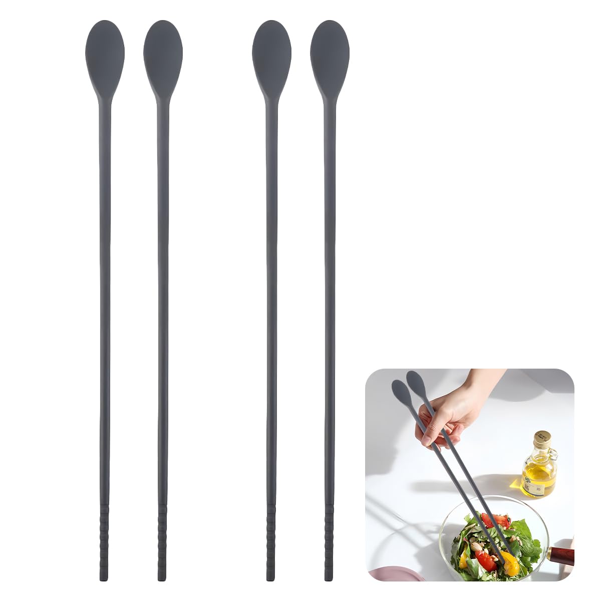DOERDO 4Pcs Silicone Coffee Stirrer 2 in 1 Double Ended Multipurpose Chopsticks Stirring Sticks Coffee Iced Tea Drink Swizzle Sticks, 11Inch
