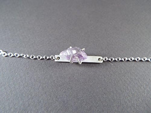 Raw Amethyst Prong Bar Bracelet Sterling Silver (Small)