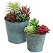 MyGift Set of 2 Decorative Mini Rustic Metal Garden Succulent Planters/Antique Style Round Flower Display Pots, Teal