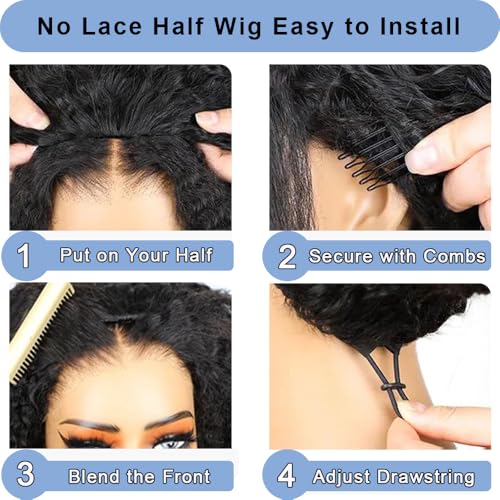 Brazilian Half Wig Human Hair 200 Density 3 in 1 Seamless Flip Over Wig Women's Natural Hair Human Hair Deep Wave Glueless Headband Wig with Drawstring Beginner Friendly 28 Inches