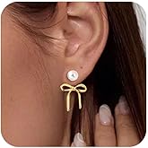 Bow Earrings for Women Pearl Bow Hoop Earrings Gold Silver Drop Dangle Earrings Trendy Bow Pearl Jewelry for Wedding Party