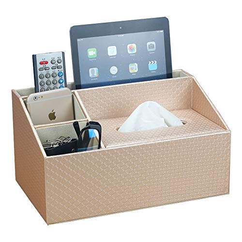 UnionBasic Multifunctional PU Leather Office Desk Organizer Pad Notebook File Box Holder Storage Organizer Tissue Box (Champagne - New)