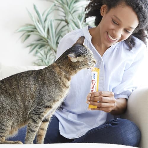 INABA CHURU CAT TREATS, GRAIN-FREE, LICKABLE, SQUEEZABLE CREAMY PURÉE CAT TREAT/TOPPER WITH VITAMIN E & TAURINE, 0.5 OUNCES EACH TUBE, 50 TUBES, TUNA & SEAFOOD VARIETY
