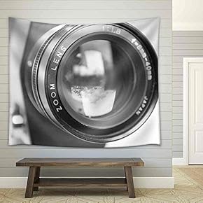 Camera Lens Isolated on White Background - Fabric Wall Tapestry Home Decor - 51x60 inches