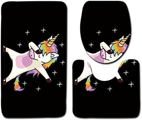 WillsCase 3pcs/set Bathroom Mat Set 3D Creative Art Handmade Graffiti Lovely Unicorn Pattern Non Slip Bath Rug Microfiber Shower Mat Anti Slip Toilet Mat Sets