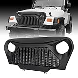ICARS 1997-2006 Jeep Wrangler TJ Front Matte Black Gladiator Vader Grille Grid Grill Overlay Cover with Mesh, ABS