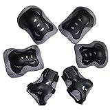 Kid's Adjustable Sports Protective Gear Set -Knee Pads Elbow Pads Wrist Guards for Skating Cycling Outdoor Sports as Birthday, Christmas Gift (black+grey)