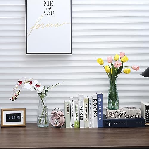 QENUIITEA Set of 4 Tall Flower Vases Clear, 10.6 Inch Assorted Color Glass Vase Round Floral Bottles Decorative for Centerpieces Home Office Decoration Wedding Reception Table Decor