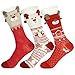 Fly love 3 Pairs Womens Christmas Crew Socks Cute Pattern Cotton Ankle Socks Holiday Printed Festive Patterns