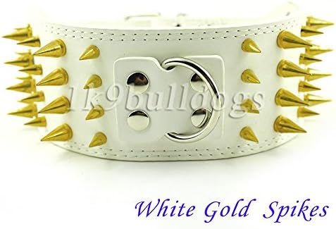 White Gold Spike 3inch Wide (7 Colors) New Styles Spiked Studded PU Leather Dog Care Collars Pitbull Size : L