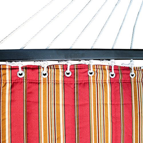 Best Sunshine Hammock Quilted Fabric with Pillow for Two Person, Double Size Spreader Bar Heavy Duty Stylish for Outdoor Garden Patio, 450lbs Capacity (red) - Thumbnail 3