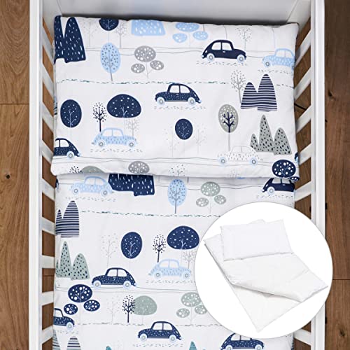 Baby Comfort 4 Piece Toddler Kids Cot Bed Set 135x100 cm Duvet Pillow Duvet Cover Pillowcase 12M+ (Cars)