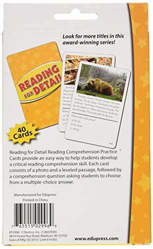 Edupress Reading Comprehension Practice Cards, Reading for Detail, Yellow Level (EP62996)