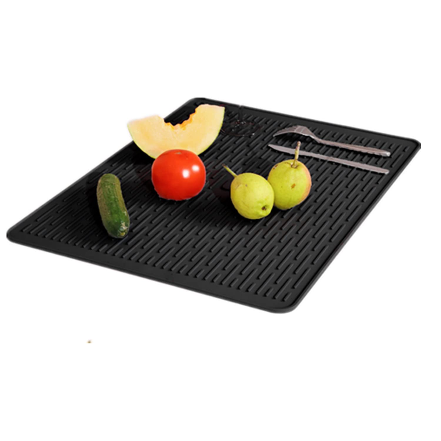 IYYI Silicone Dish Drying Mats,Silicone Quick-Drying Dish Drainer, Non-Slip Draining Board Mat,Heat Resistant Sink Mat for Kitchen Countertop (40 * 30cm Black)