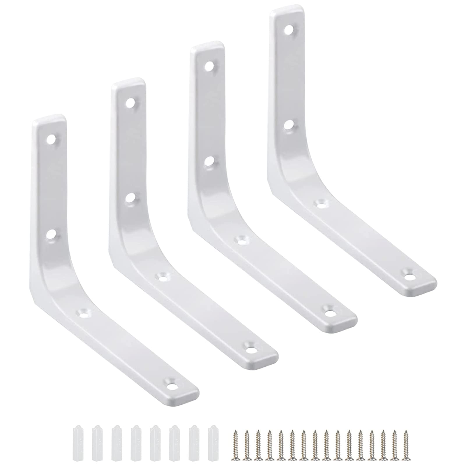 Heavy Duty Shelf Brackets 4 x 4 Inch – 4 Pack L Shape Wall Mounted Metal Brackets for Shelves & Bookshelves, Decorative Support Brackets - White