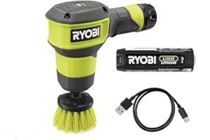 RYOBI USB Lithium Compact Scrubber Kit with 2.0 Ah Battery, USB Charging Cord, and 2 in. Medium Bristle Brush, Green