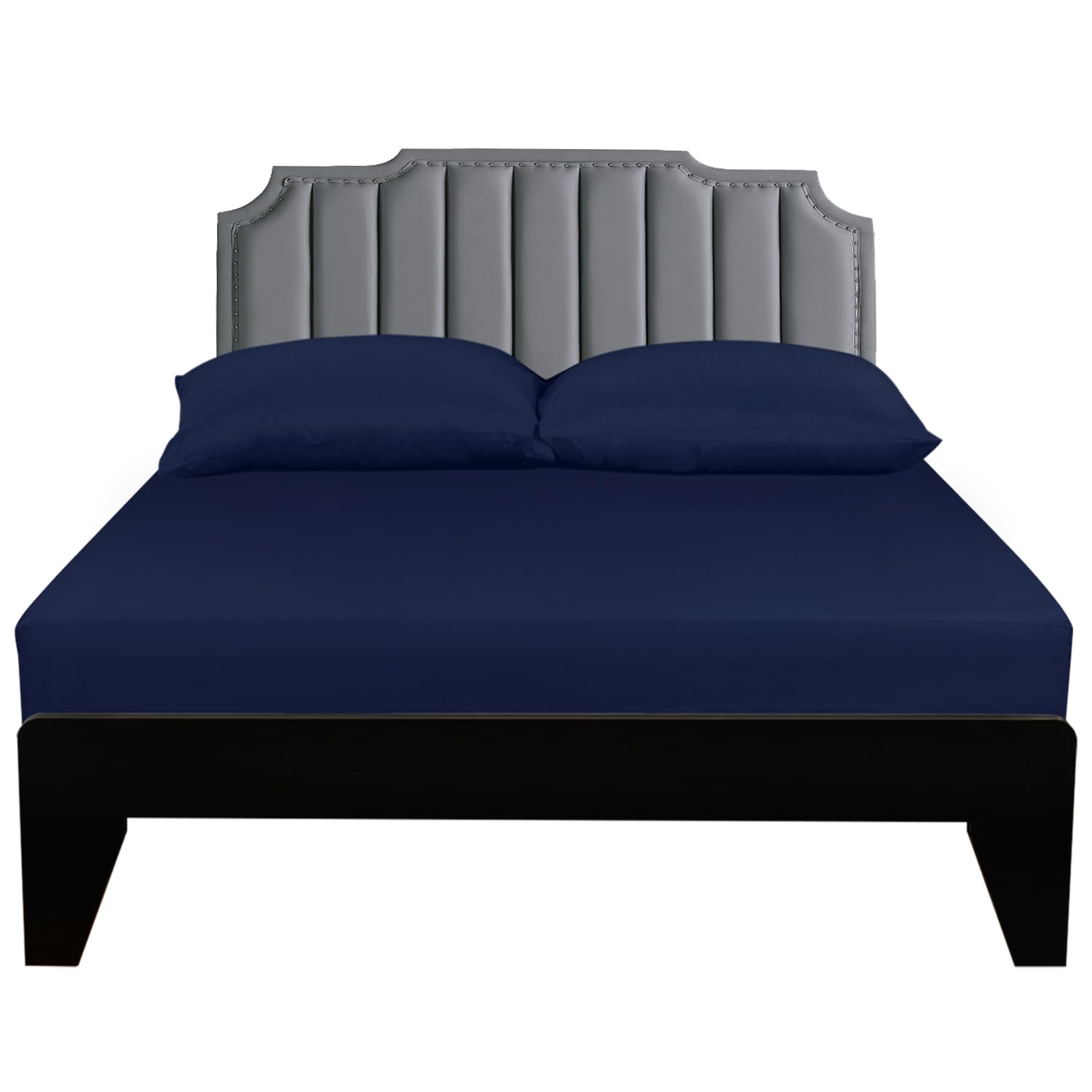 Lirex Fitted Sheets King Size,100% Cotton 300 Thread Count Soft Breathable Deep Pocket up to 12" / 30cm,Dark Blue — image 1