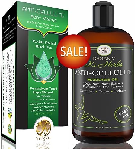 Cellulite Treatment Massage Oil and Cellulite Remover, Dry Skin Exfoliating Loofah